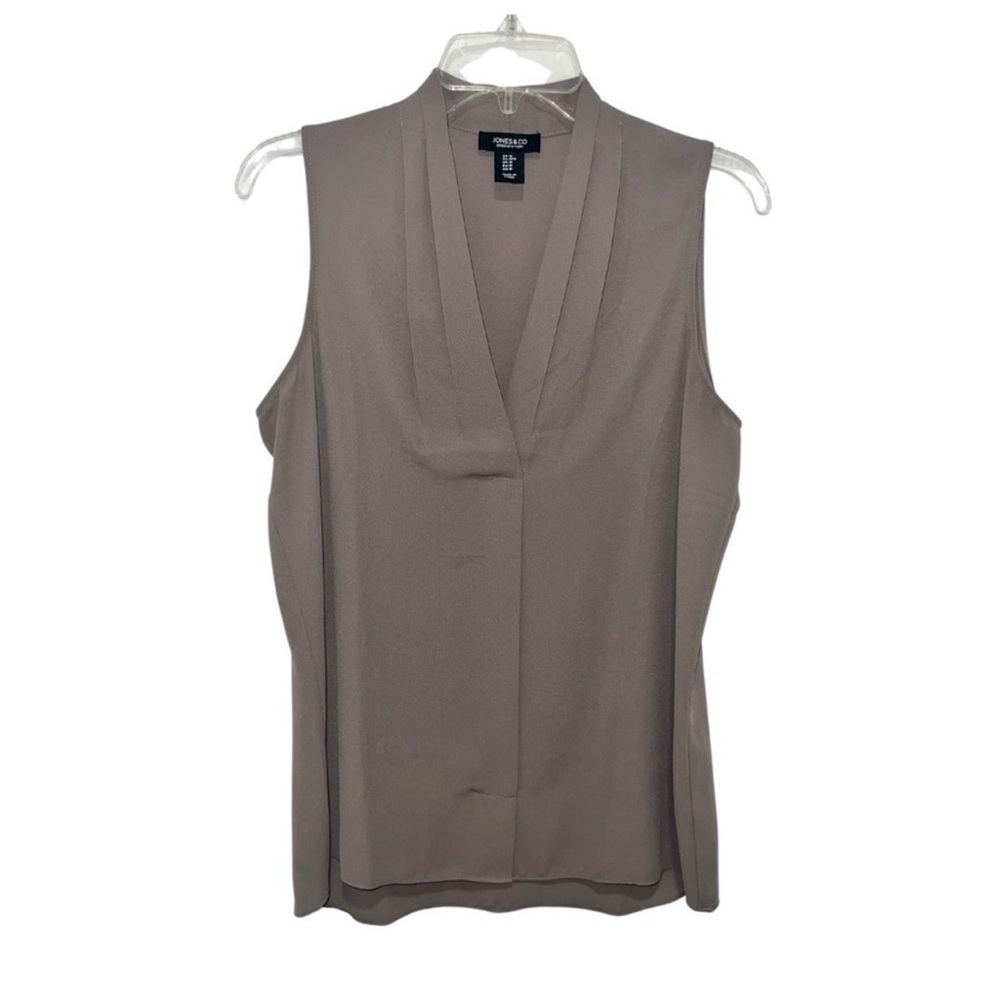 Taupe Pleated V-Neck Blouse – Size M (Jones New York)
